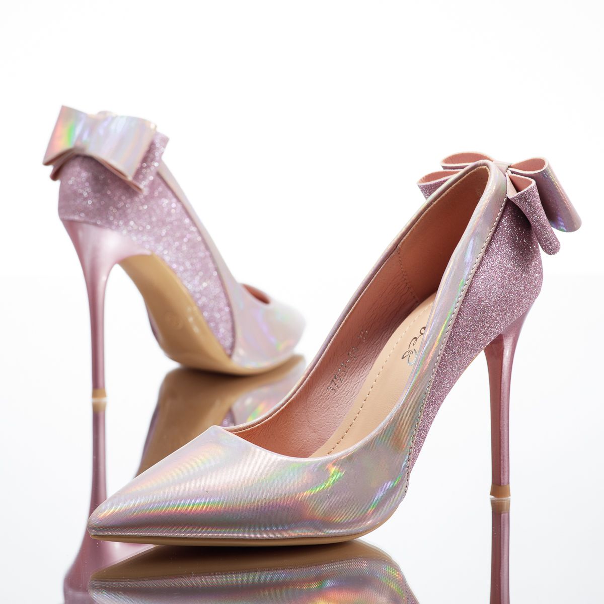 Pantofi Dama cu Toc  Oxford2 Roz/Aurii #14115