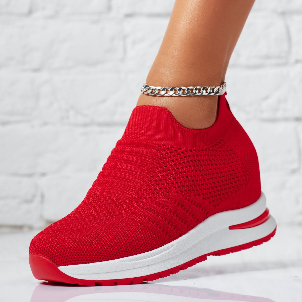 Дамски спортни обувки с платформа Mike червен #14317