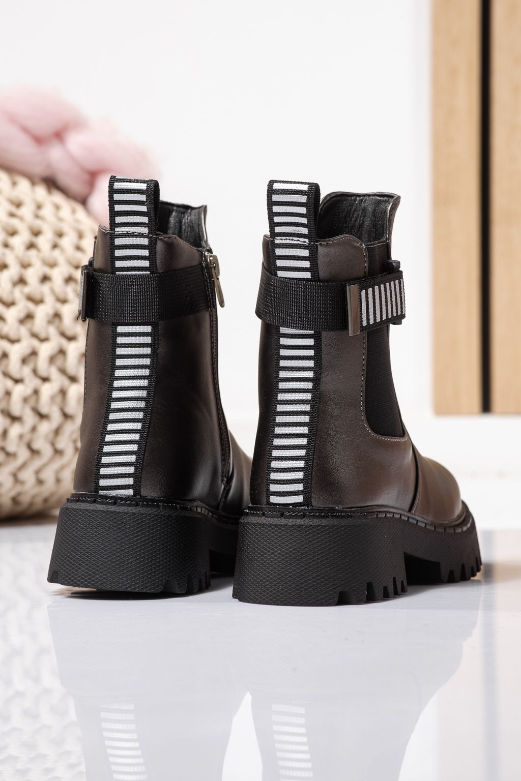 Szőrme csizma lányoknak szürke öko bőrből készült Talia #23107