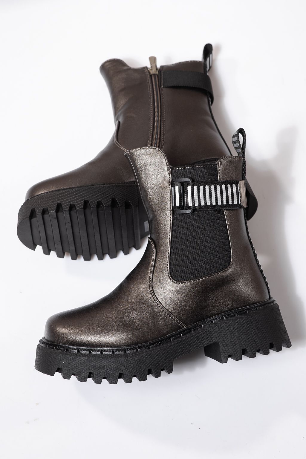 Szőrme csizma lányoknak szürke öko bőrből készült Talia #23107