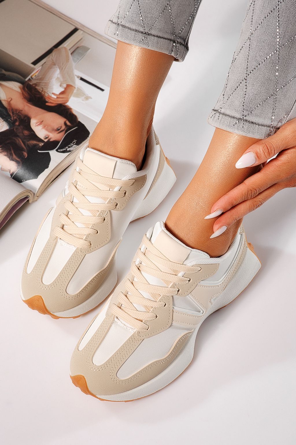 Női bézs eko-bőr tornacipő Clare #24296