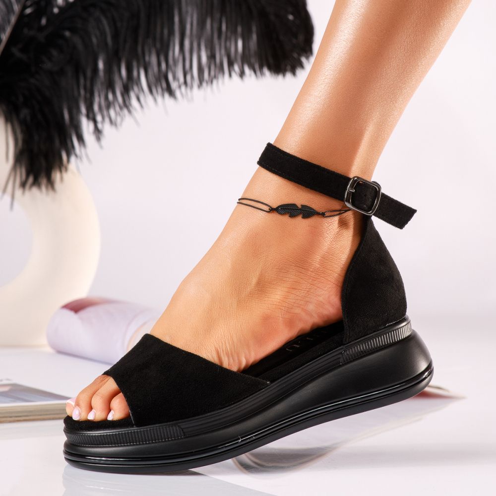 Дамски сандали с платформа черни от обърната еко кожа Aubrie #18953