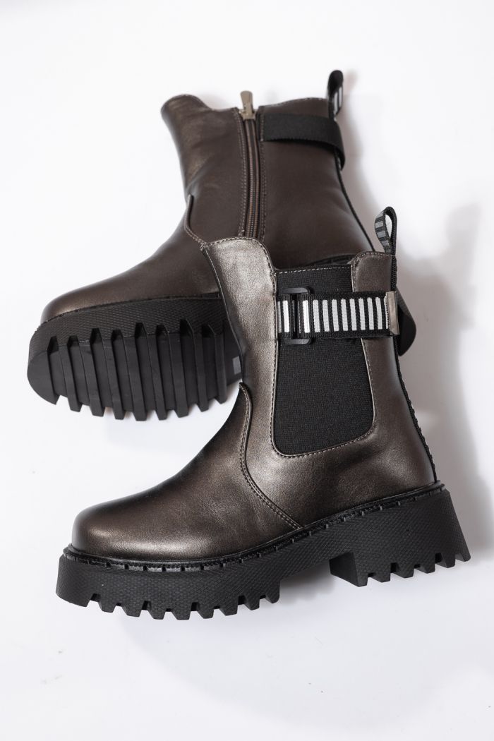 Szőrme csizma lányoknak szürke öko bőrből készült Talia #23107