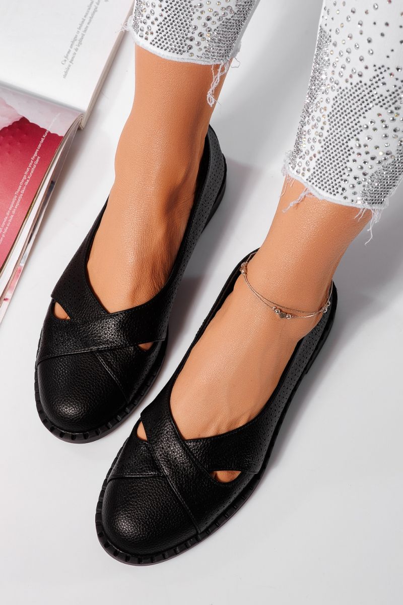 Női fekete balerinák ökobőrből Leyla #21809