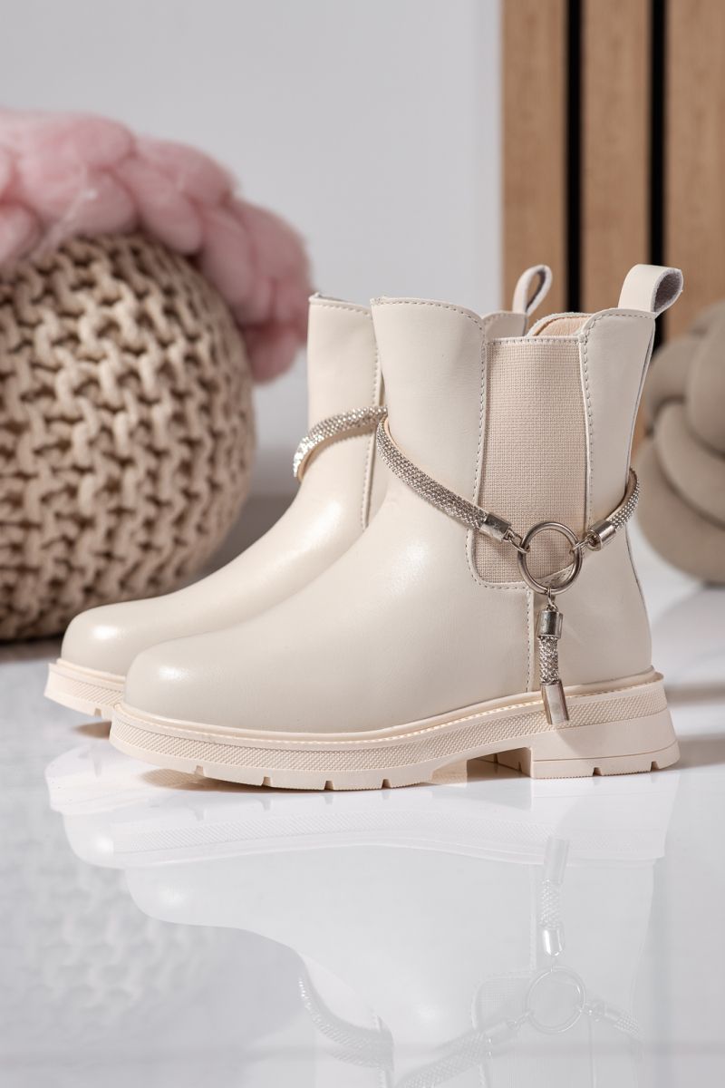 Lányka csizma szőrmével bézs öko bőrből készült Ana #22566