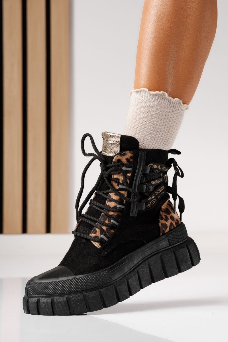 Női bélelt csizma fekete öko velúrból készült Gloria #22919