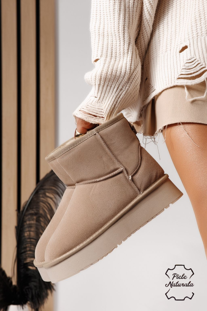 Női rövid csizma szőrmével  Ug khaki természetes velúr bőrből készült Luiza #22880