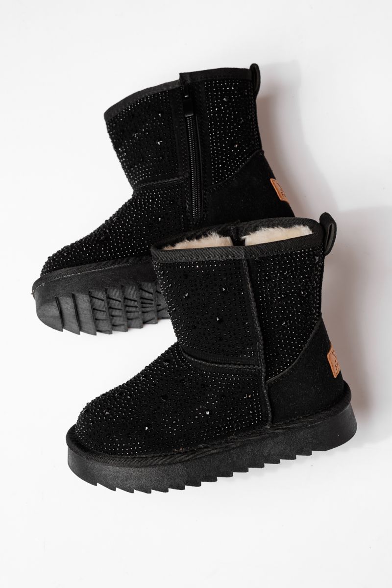 Lányka szőrme csizma fekete természetes velúr bőrből készült Marisa #23001