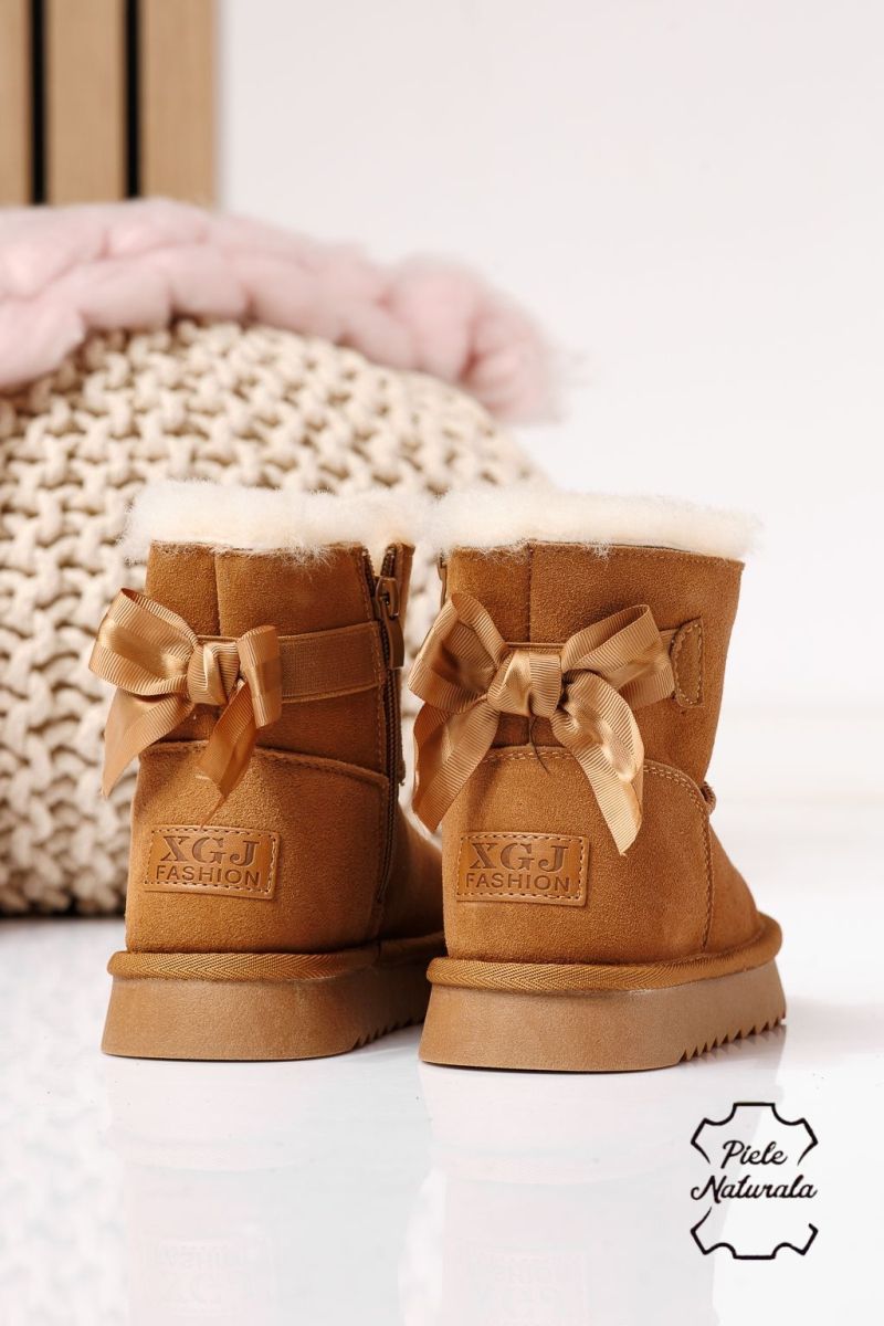 Lányka szőrme csizma barna természetes velúr bőrből készült Alina #22993