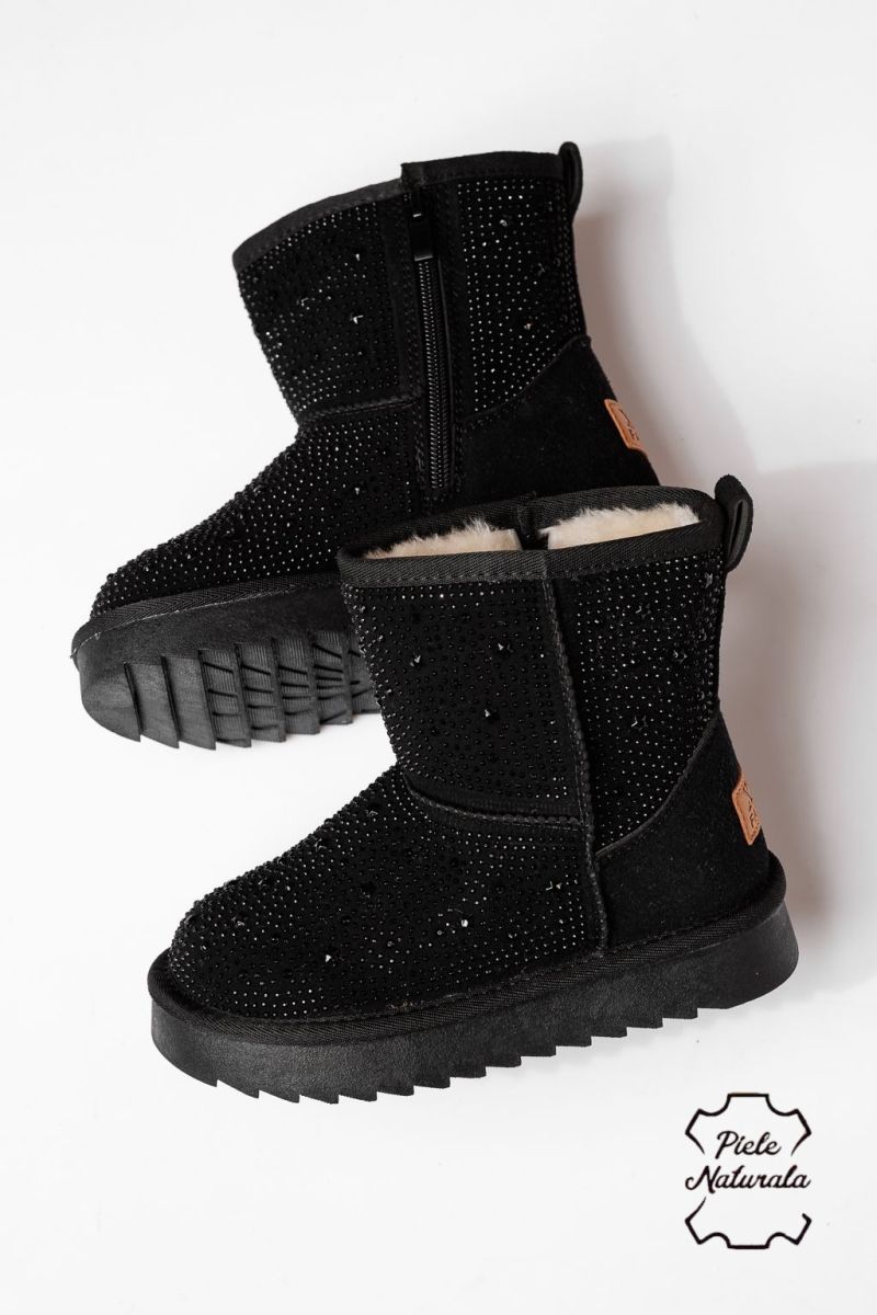 Lányka szőrme csizma fekete természetes velúr bőrből készült Marisa #23001