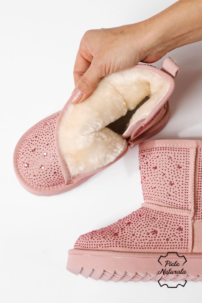 Lányka szőrme csizma rózsaszín természetes velúr bőrből készült Marisa #23020