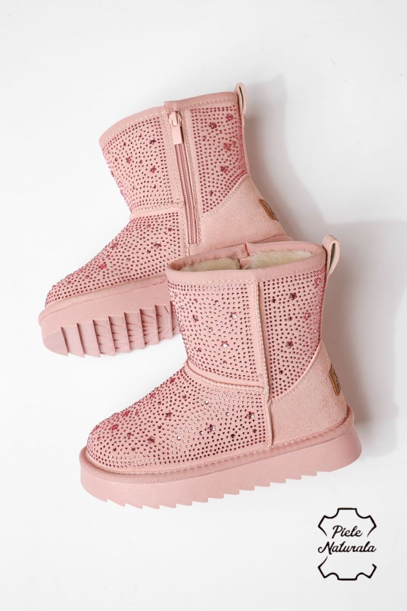 Lányka szőrme csizma rózsaszín természetes velúr bőrből készült Marisa #23002