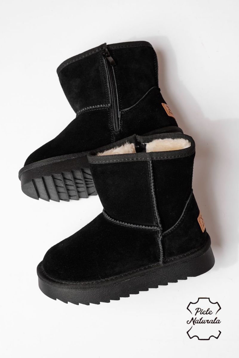 Lányka szőrme csizma fekete természetes velúr bőrből készült Flori #23015