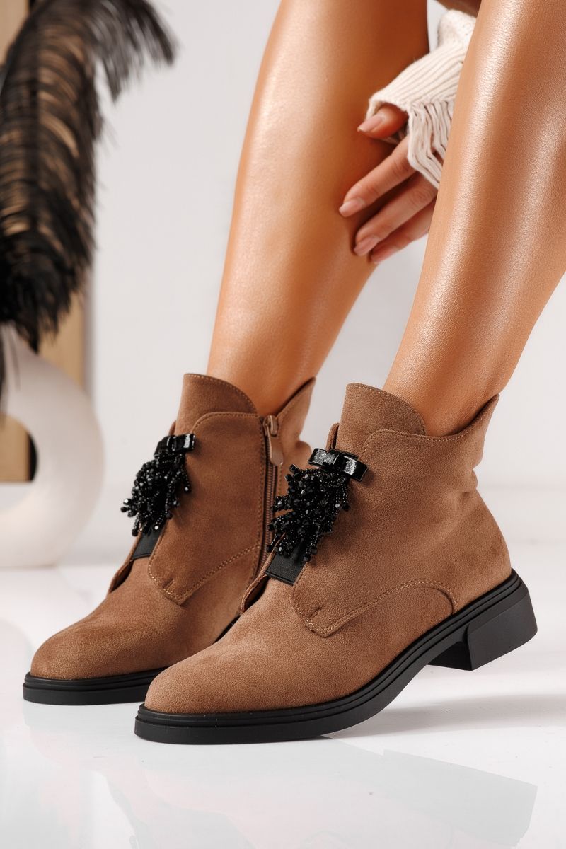 Női csizma szőrmével khaki öko bőrből készült Jade #23053