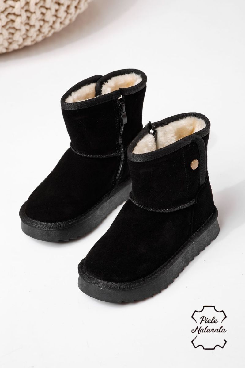 Lányka szőrme csizma fekete  természetes velúr bőrből készült Alis #22996