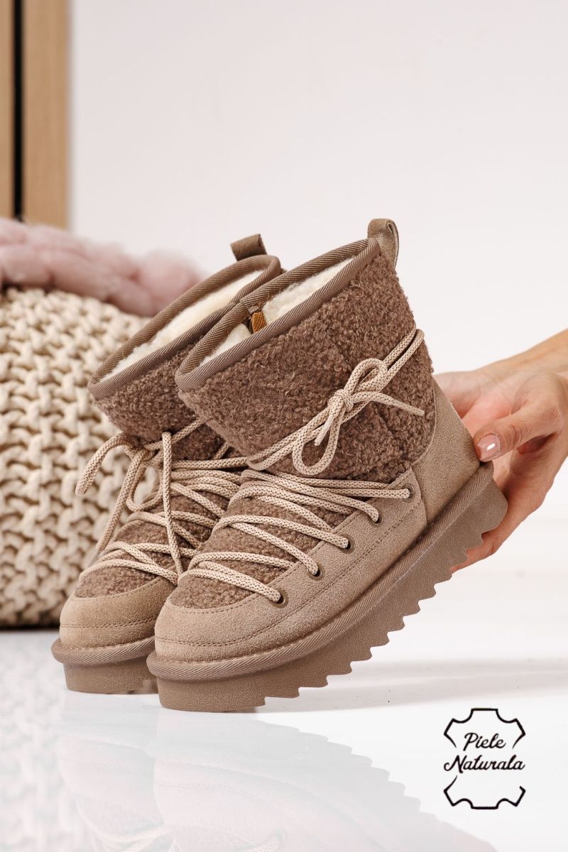 Lányka szőrme csizma rózsaszín természetes velúr bőrből készült Raluca #22991