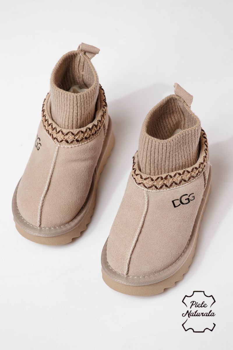 Lányka szőrme csizma bézs természetes velúr bőrből készült Esfir #22986