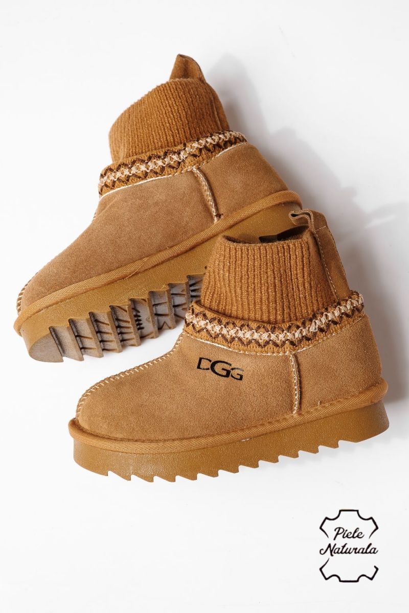 Lányka szőrme csizma barna természetes velúr bőrből készült Esfir #22985