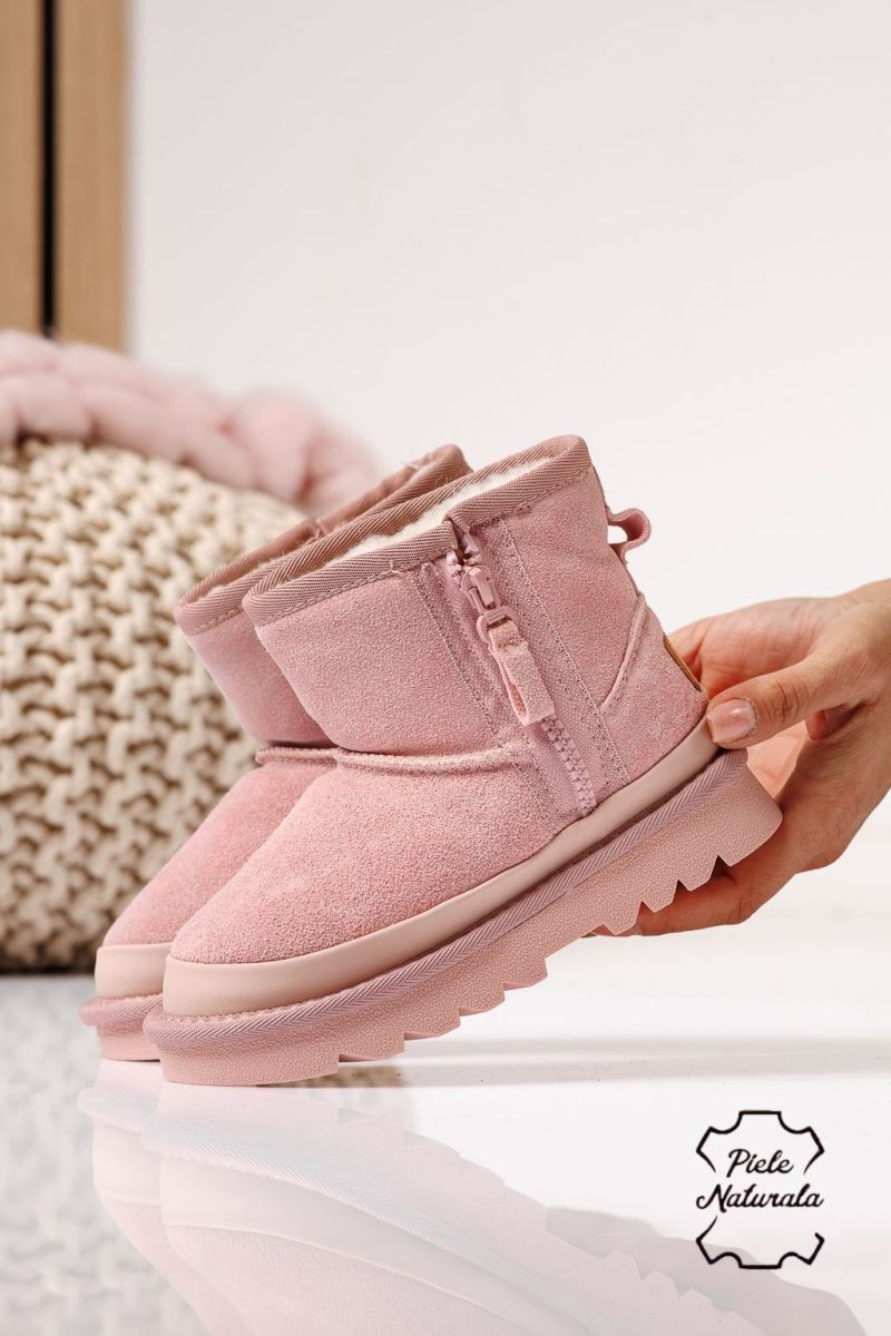 Lányka szőrme csizma rózsaszín természetes velúr bőrből készült Anya #22978