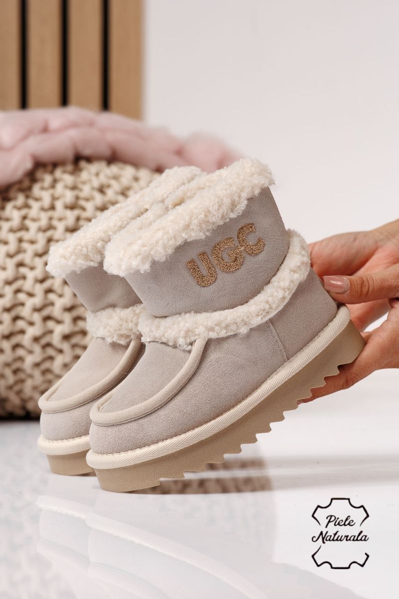 Lányka szőrme csizma bézs természetes velúr bőrből készült Talia #22974