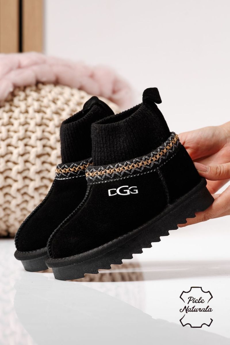 Lányka szőrme csizma fekete természetes velúr bőrből készült Carla #22961