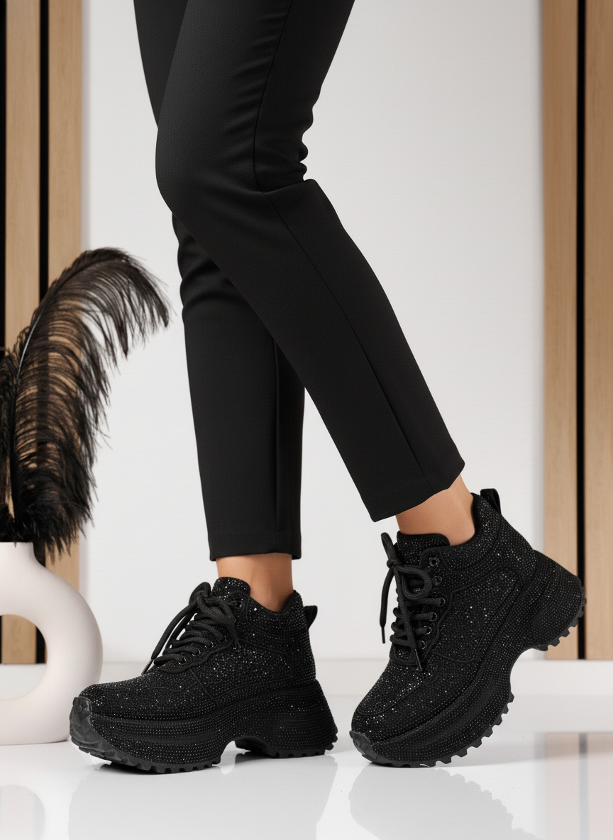 Női sportcipők szőrmével fekete öko bőrből készült Miriam #23030