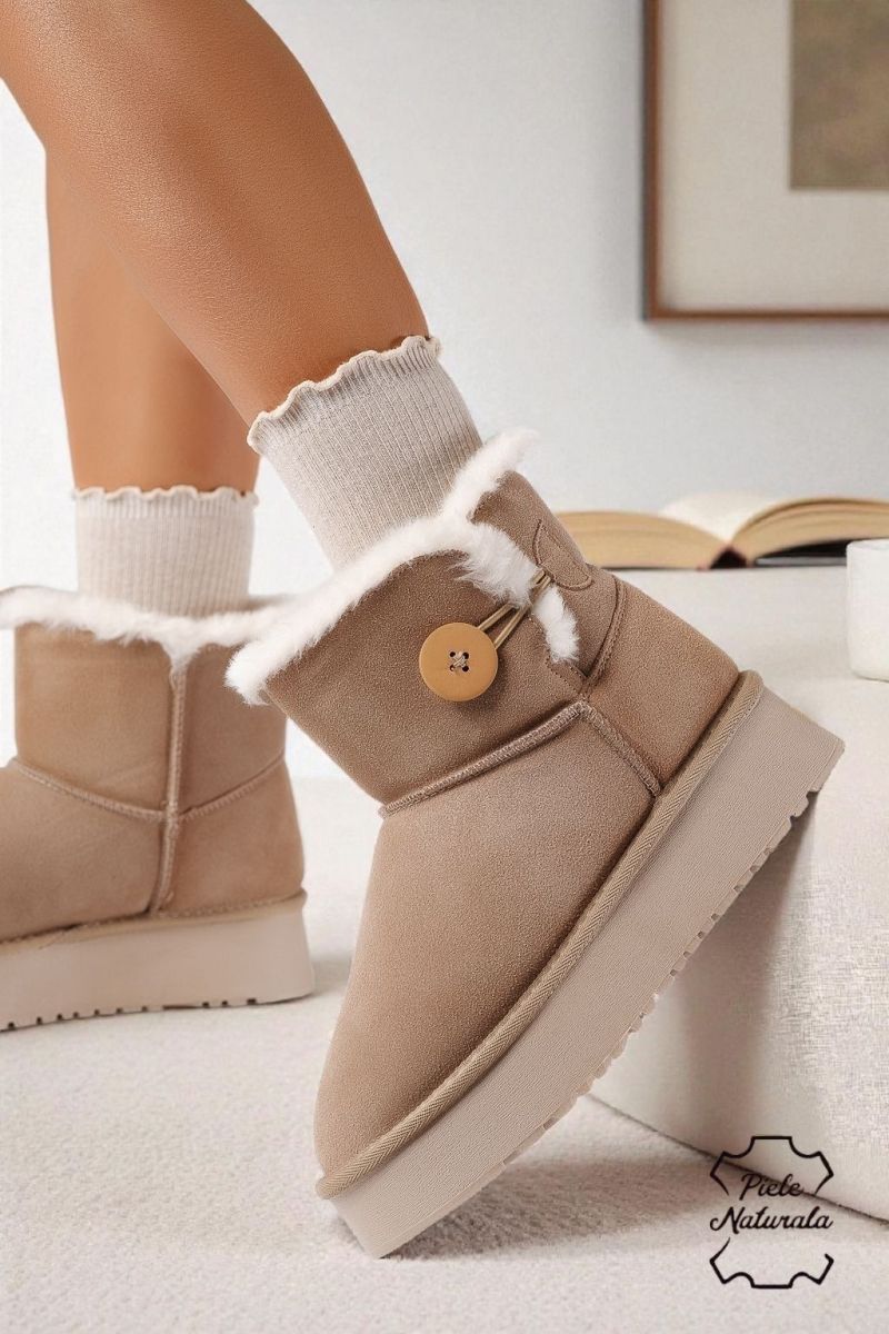 Női rövid csizma szőrmével  Ug khaki természetes velúr bőrből készült Larisa #22885