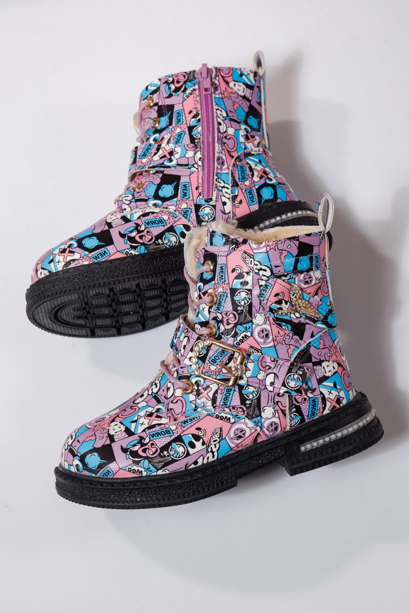 Szőrme csizma lányoknak mályvaszínű öko bőrből készült Eliza #23129