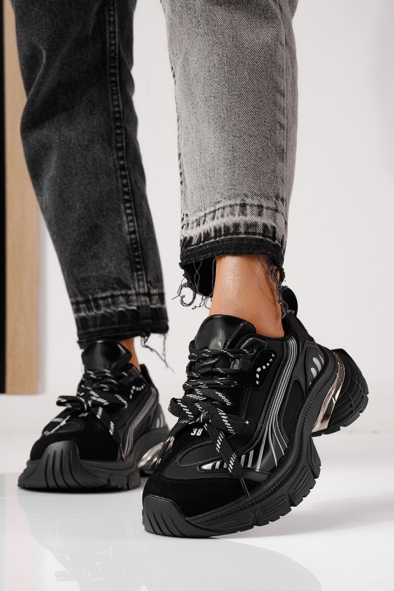 Női sportcipők fekete öko bőrből készült Denisa #24073