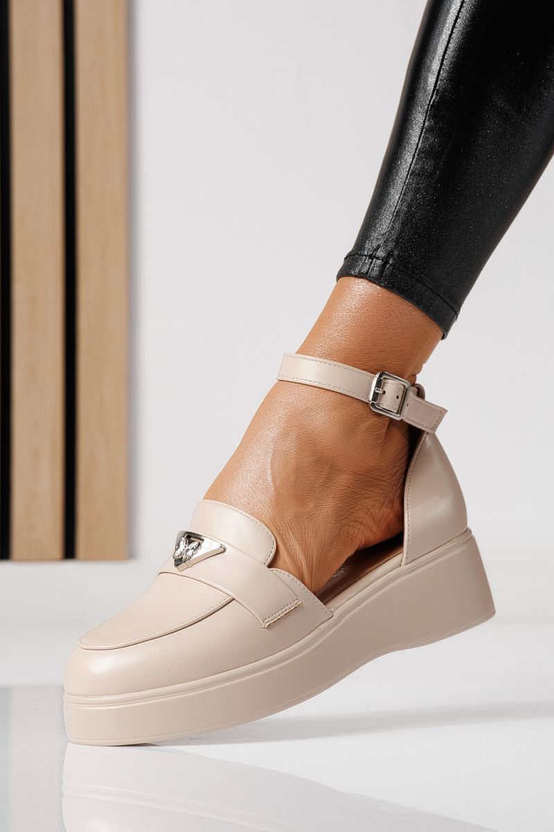 Női alkalmi cipők bézs öko bőrből készült Evelina #24096