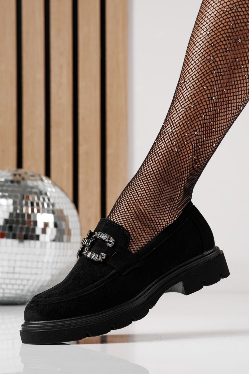 Pantofi casual dama negri din piele ecologica intoarsa Tabita #24277