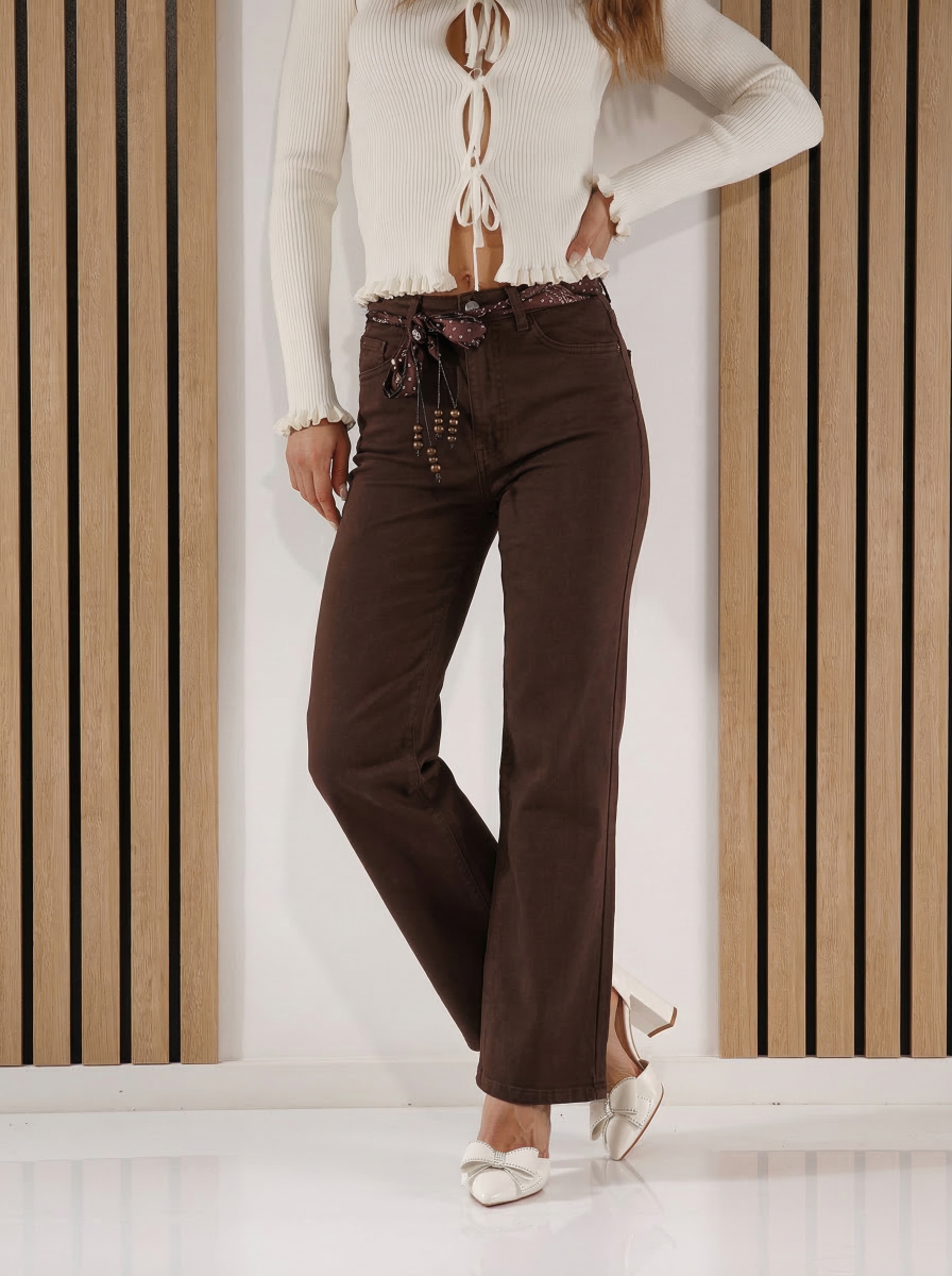 Női trapéz farmer Honey barna #A1412