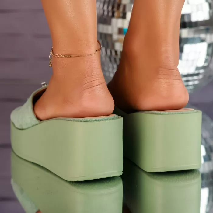 Lyanna Női Zöld Platform Papucs #10231