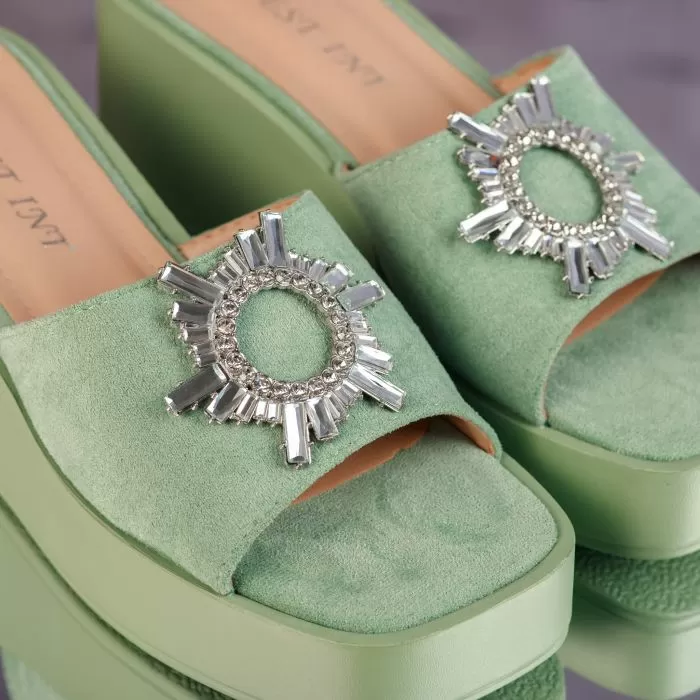 Lyanna Női Zöld Platform Papucs #10231