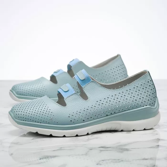 Pantofi Dama din Piele Naturala Perforati Rick Albastri #13876