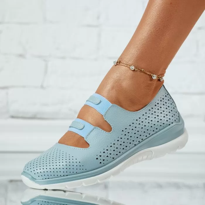 Pantofi Dama din Piele Naturala Perforati Rick Albastri #13876