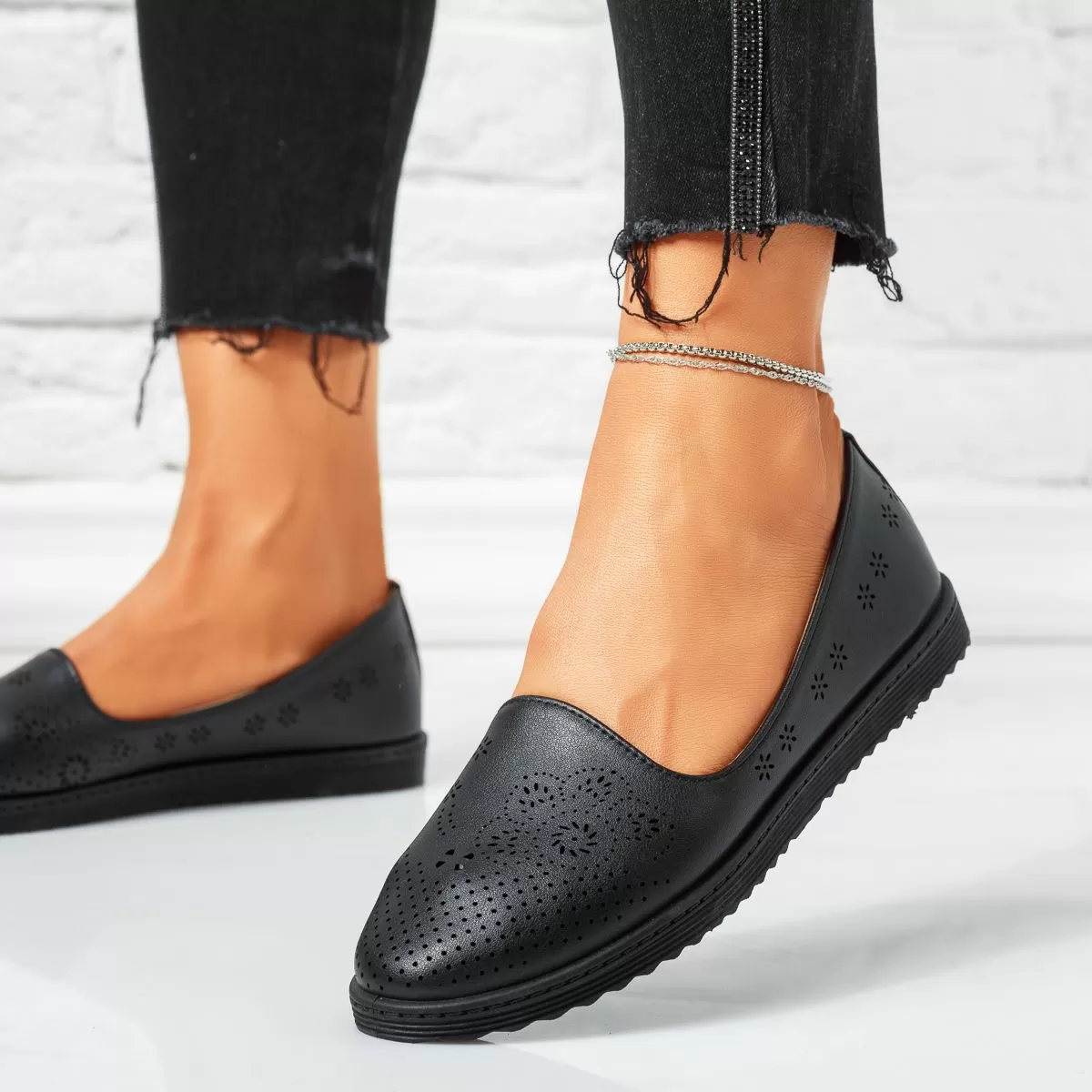 Leffe Női Fekete Perforált Balerina Cipő #14688