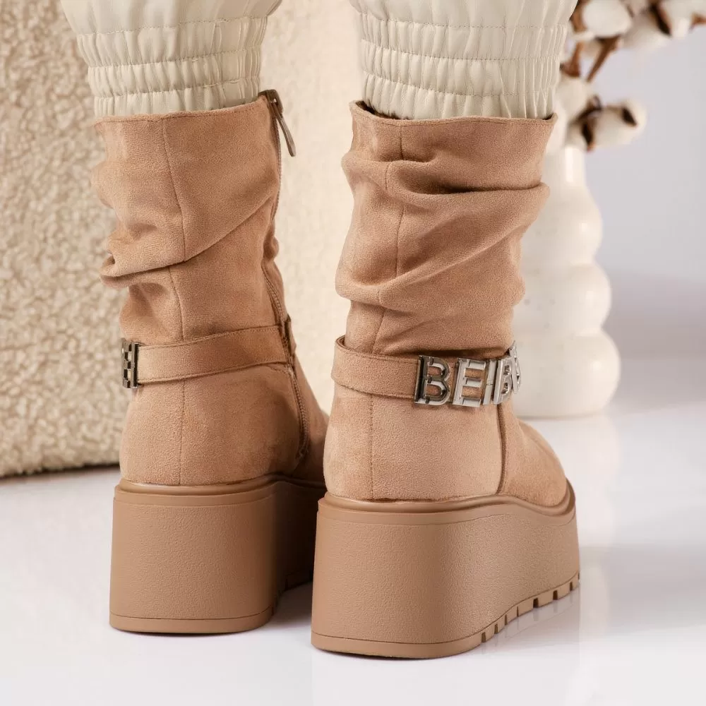 Ghete Dama îmblanite cu Platforma Lucia Khaki #17669