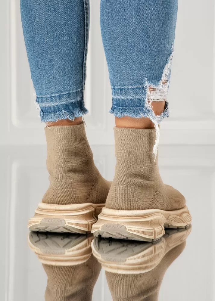Adidasi dama khaki din material textil Luana #18018
