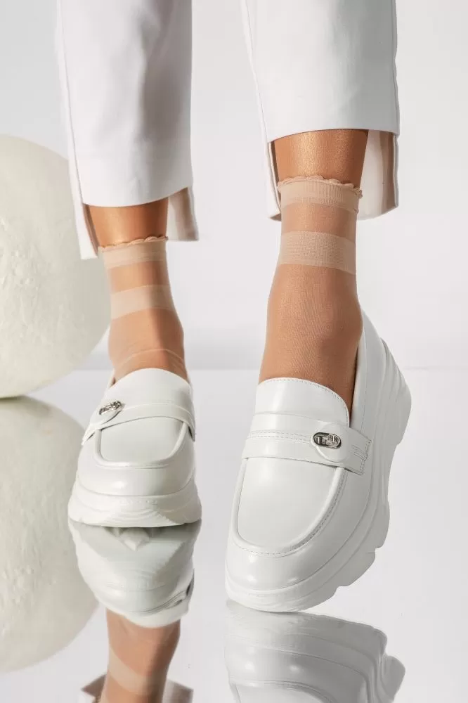 Pantofi casual dama albi din piele ecologica Athena #18271