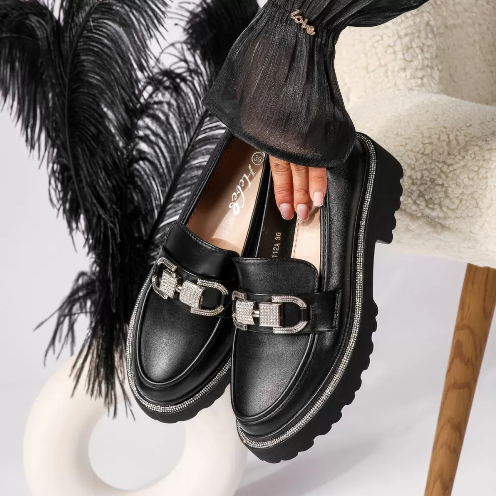 Pantofi casual dama negri din piele ecologica Eden #18311