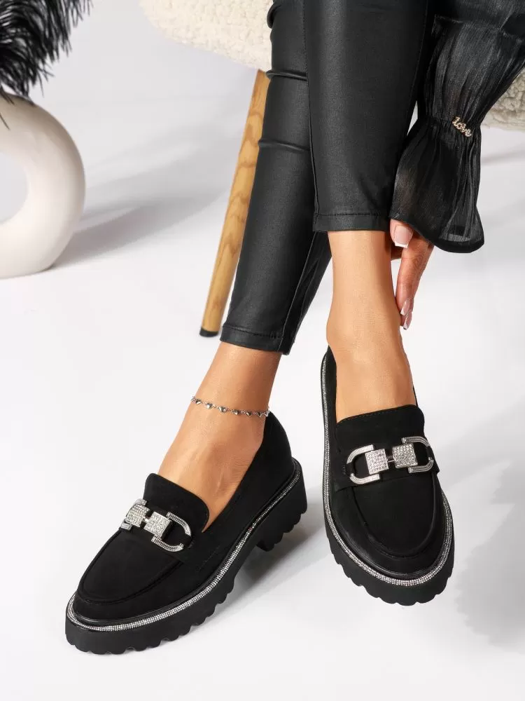 Pantofi casual dama negri din piele ecologica intoarsa Eden #18313