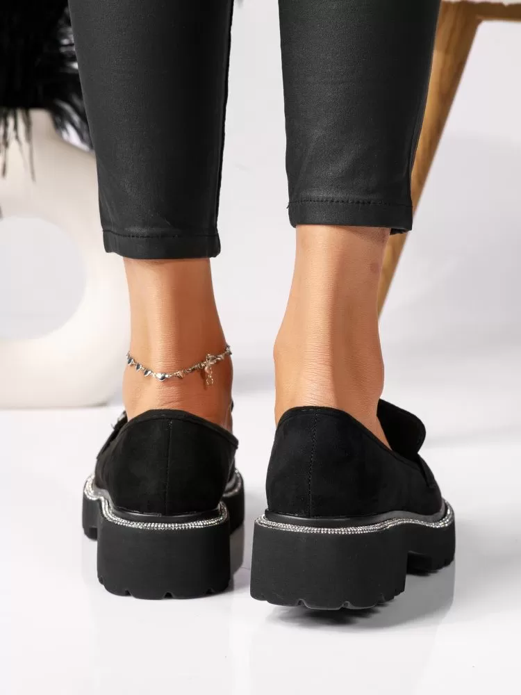 Pantofi casual dama negri din piele ecologica intoarsa Eden #18313