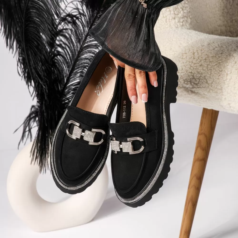 Pantofi casual dama negri din piele ecologica intoarsa Eden #18313