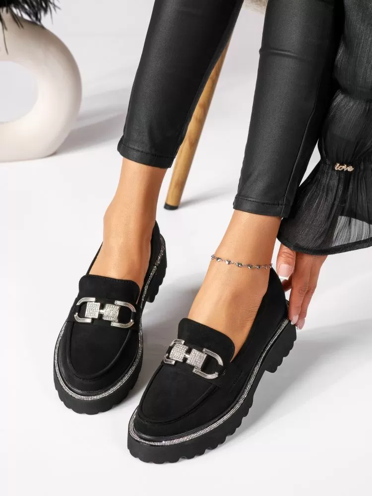 Pantofi casual dama negri din piele ecologica intoarsa Eden #18313