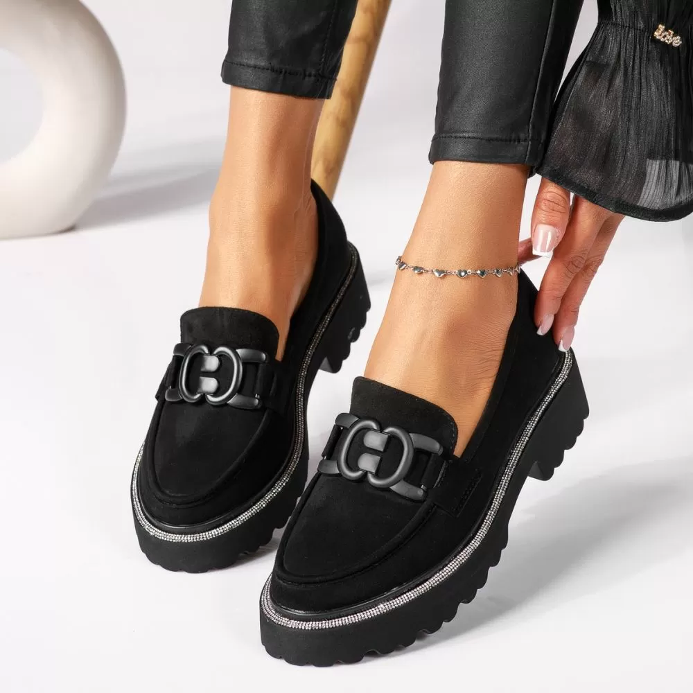 Pantofi casual dama negri din piele ecologica intoarsa Daisy #18316
