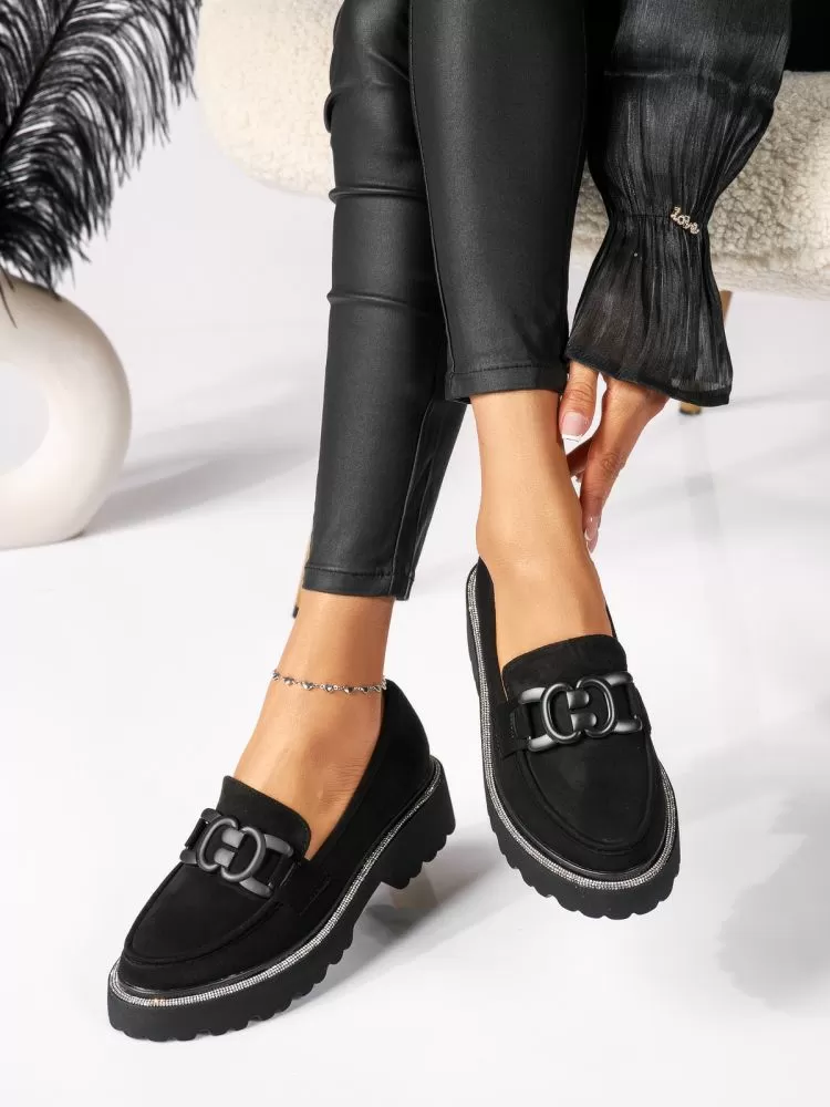 Pantofi casual dama negri din piele ecologica intoarsa Daisy #18316