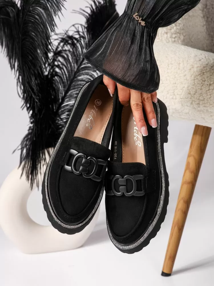Pantofi casual dama negri din piele ecologica intoarsa Daisy #18316