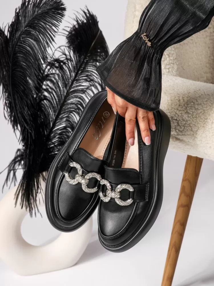 Pantofi casual dama negri din piele ecologica Ella #18317