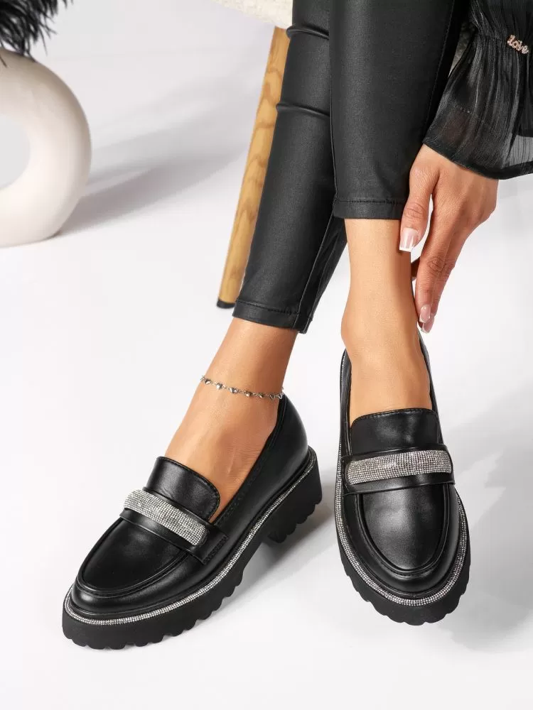 Pantofi casual dama negri din piele ecologica Everly #18320